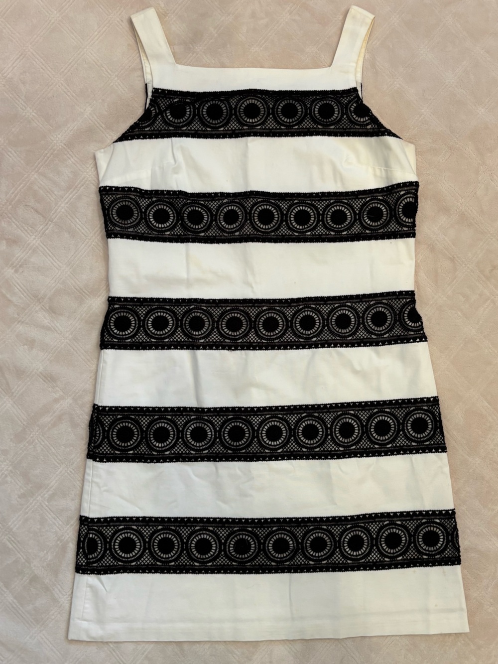 White House Black Market White Mini Dress with Black Lace Bands